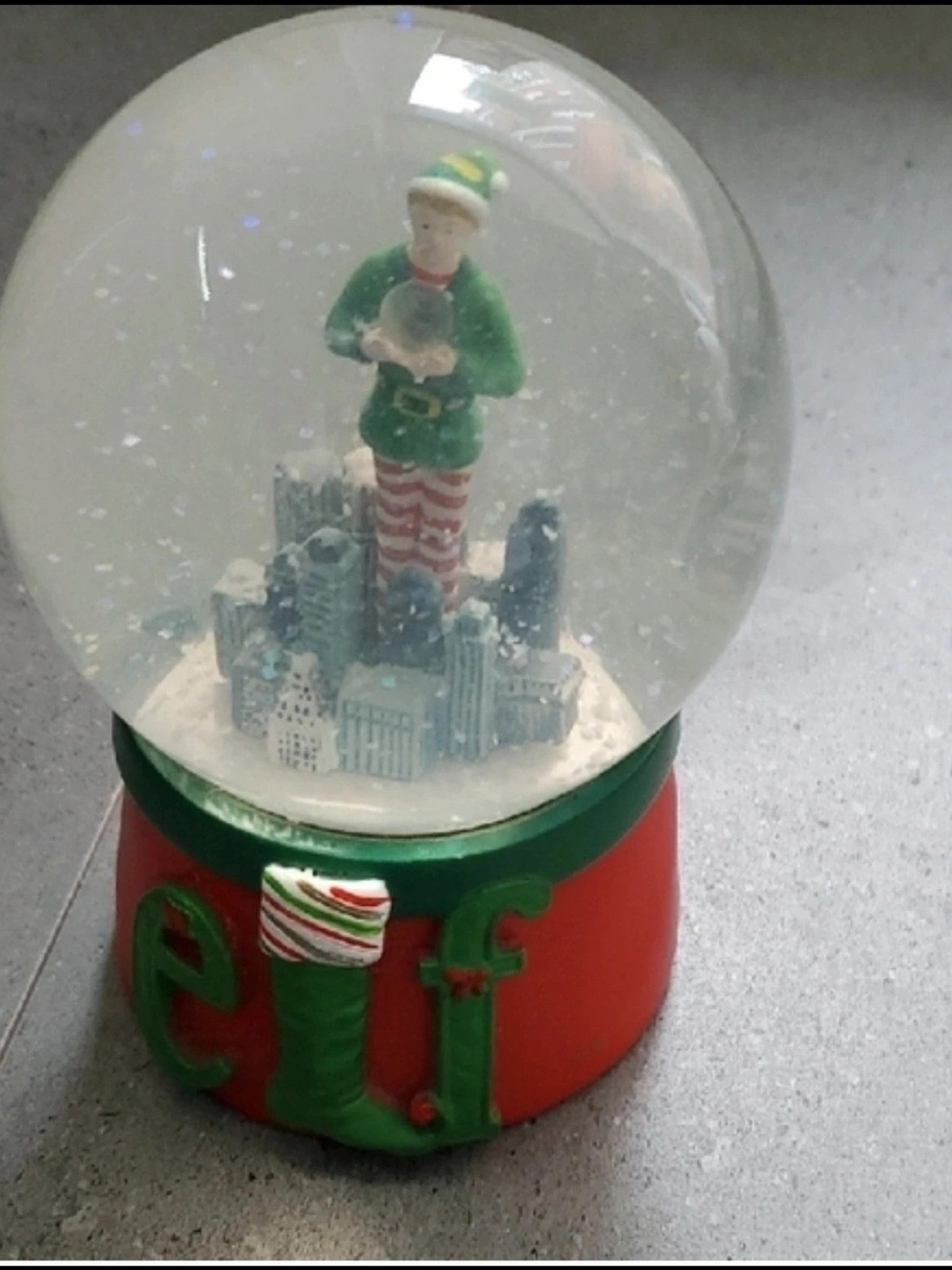 Festive Elf Snow Globe - Green & Red Holiday Decor